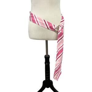 Y2K Preppy Striped Sash‎ Belt Ann Taylor LOFT Pink White D-Ring